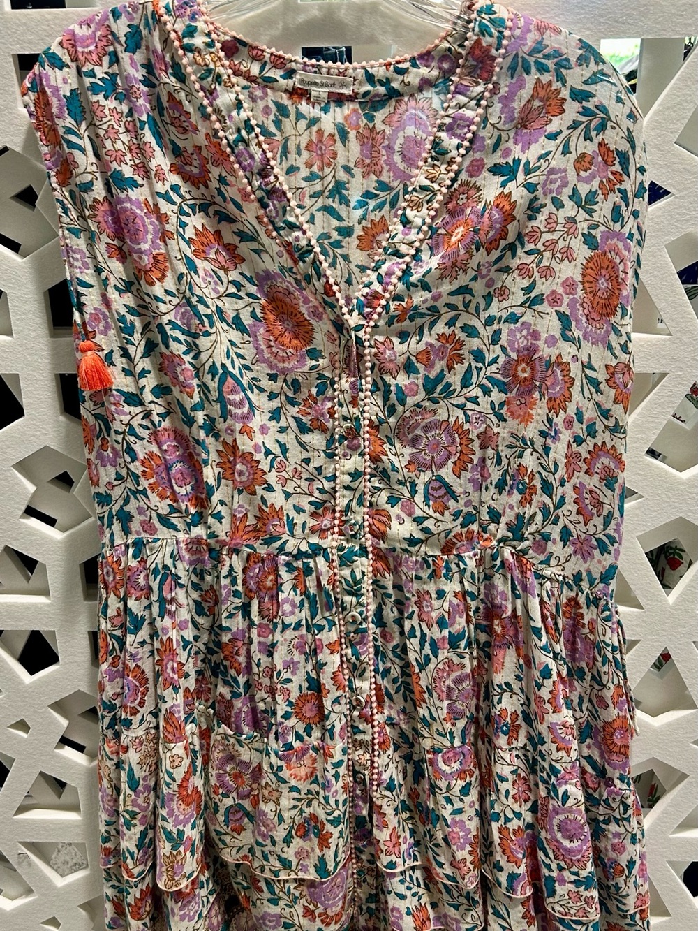 Poupette St. Barth Floral Mini Dress in Teal, Orange & Lavender